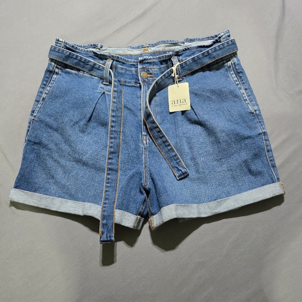 NEW ANA A New Approach Womens High Rise Denim Shorts Blue 16 pleated